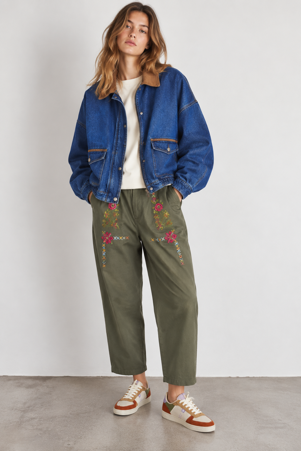 Ethnic Pants Emrboidery Khaki