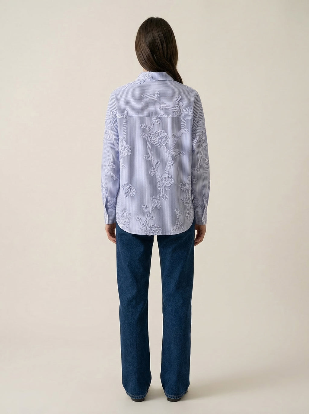 Baby Blue Shirt with Embroidered Printed Flowers