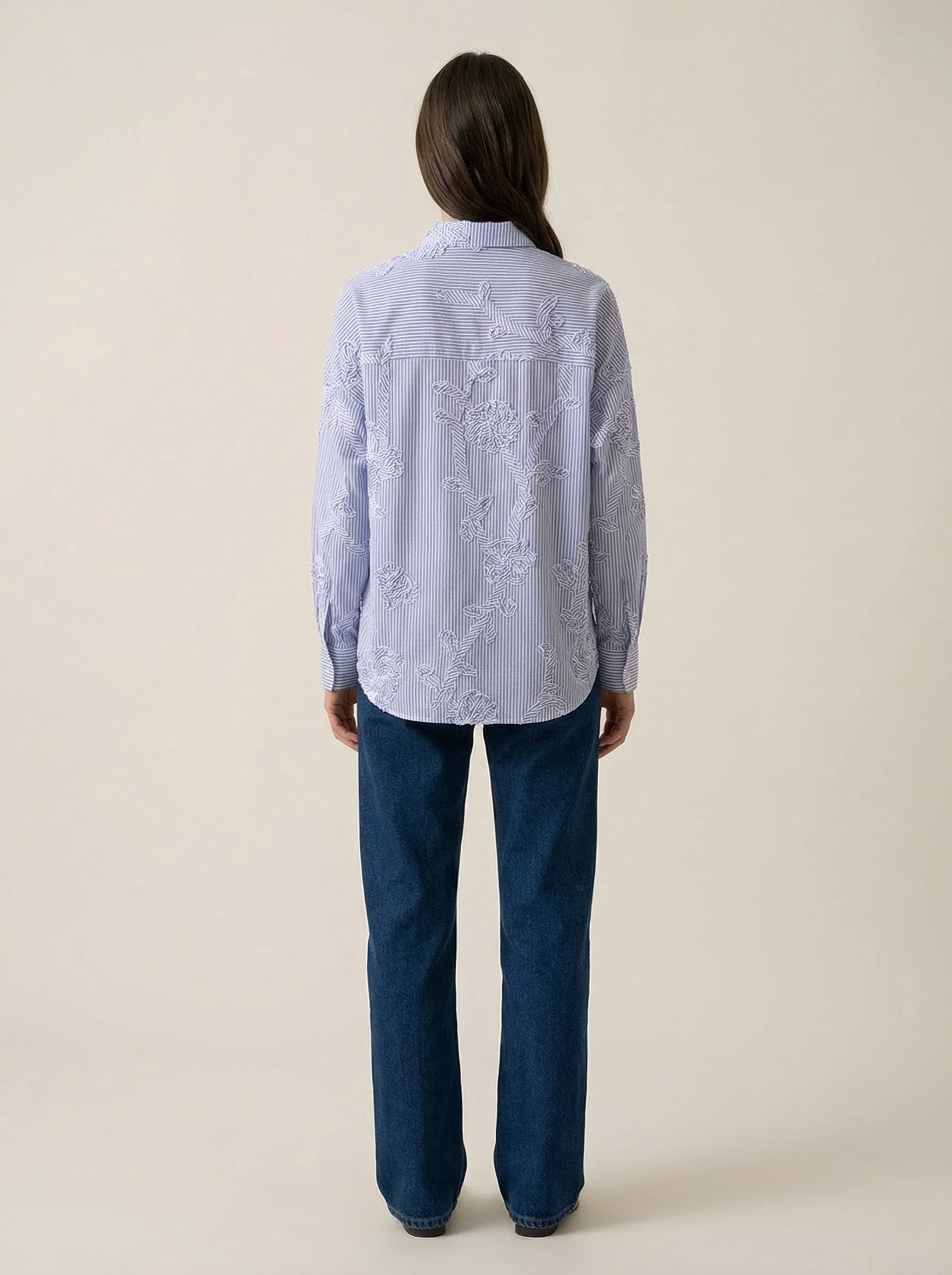 Baby Blue Shirt with Embroidered Printed Flowers