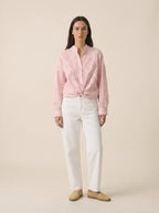 Baby Pink Shirt with Embroidered Printed Flowers