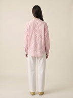 Baby Pink Shirt with Embroidered Printed Flowers