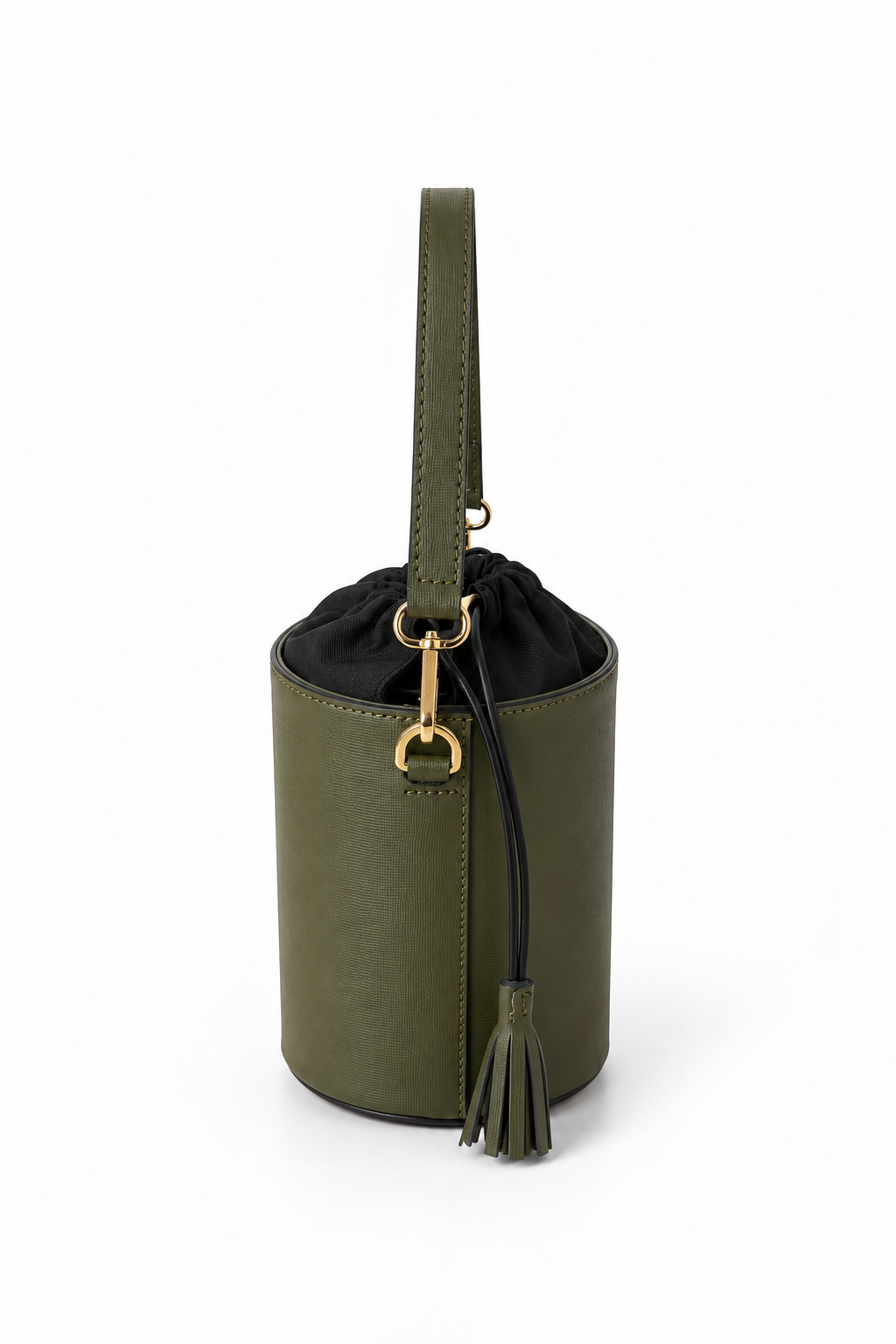 Olive leather bucket bag