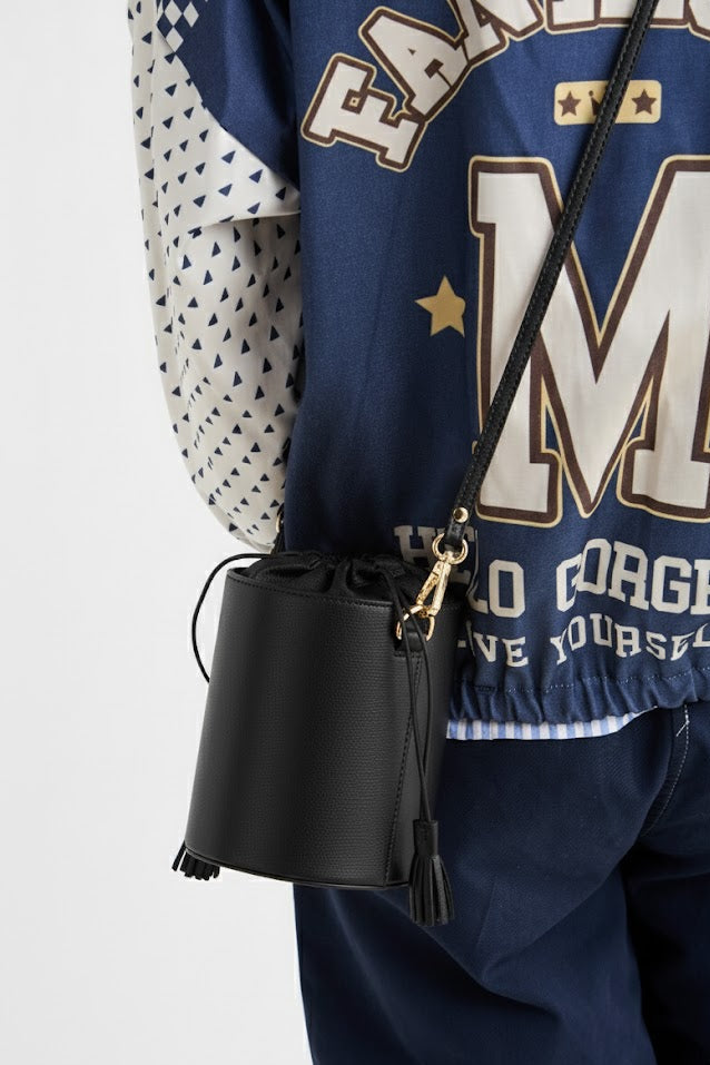 Black leather bucket bag