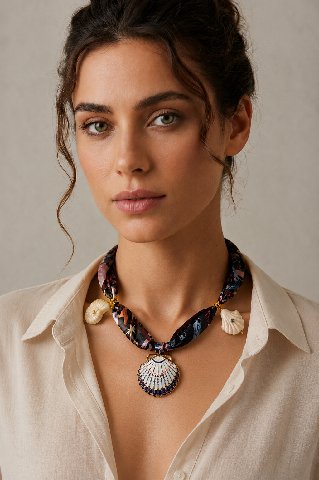 Midnight Blue Scarf Necklace with Charms
