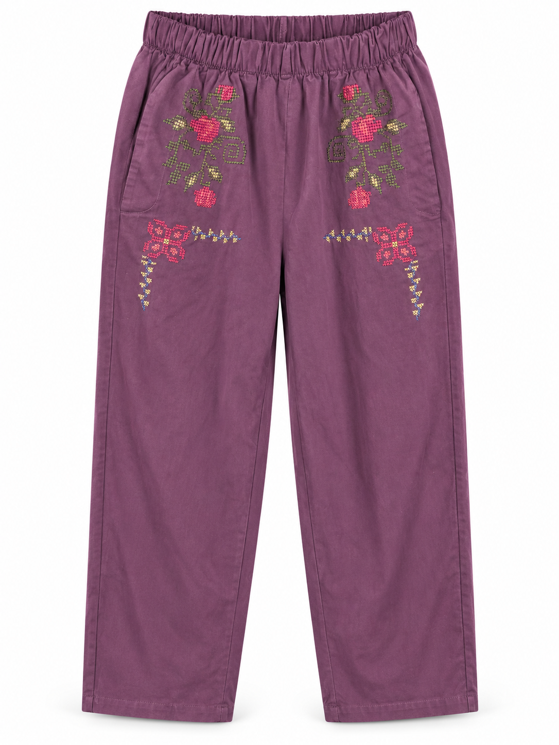 Ethnic Pants Emrboidery Burgundy