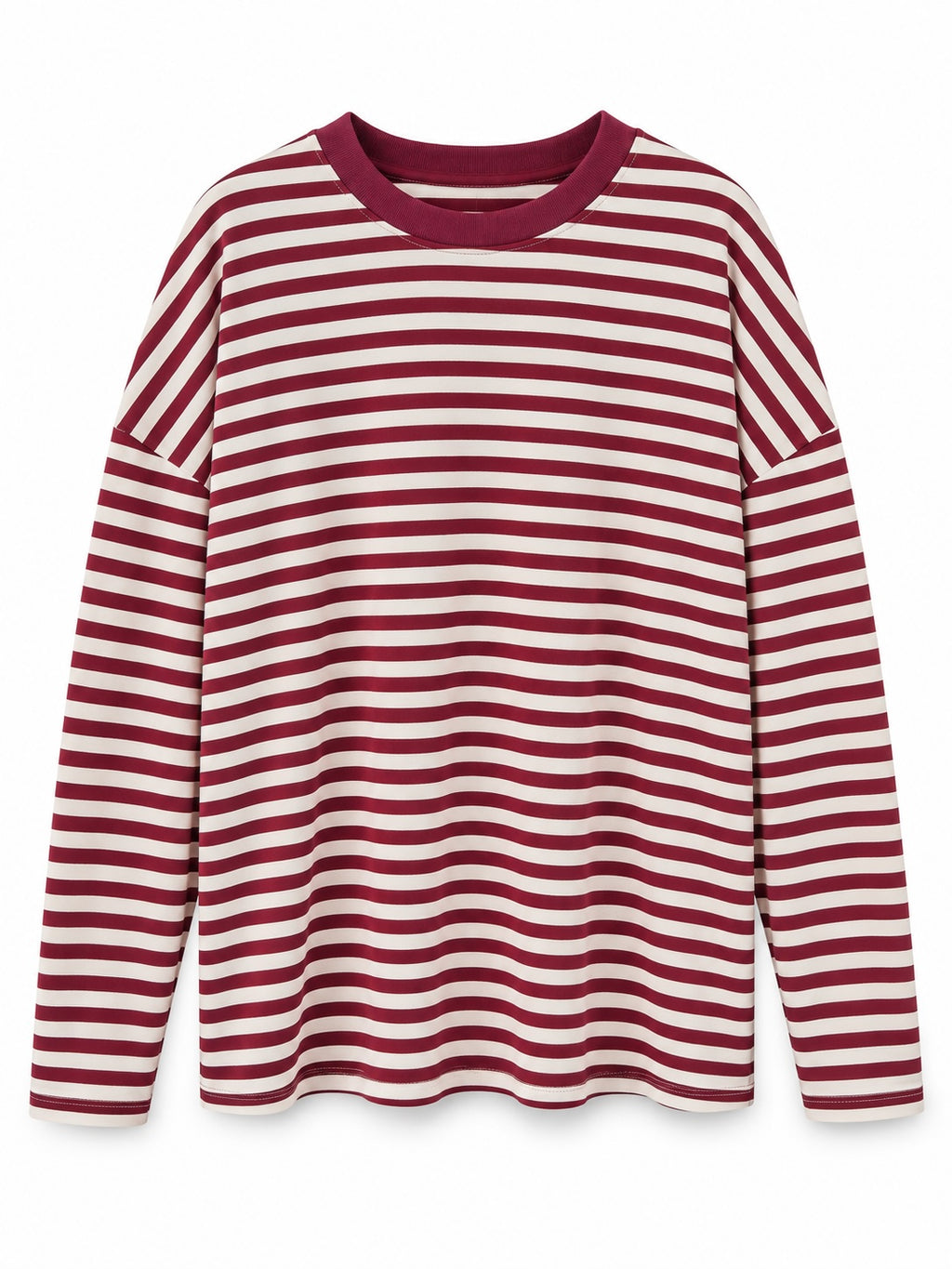 Long Sleeve Cotton Top Burgundy Cream