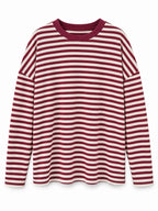 Long Sleeve Cotton Top Burgundy Cream
