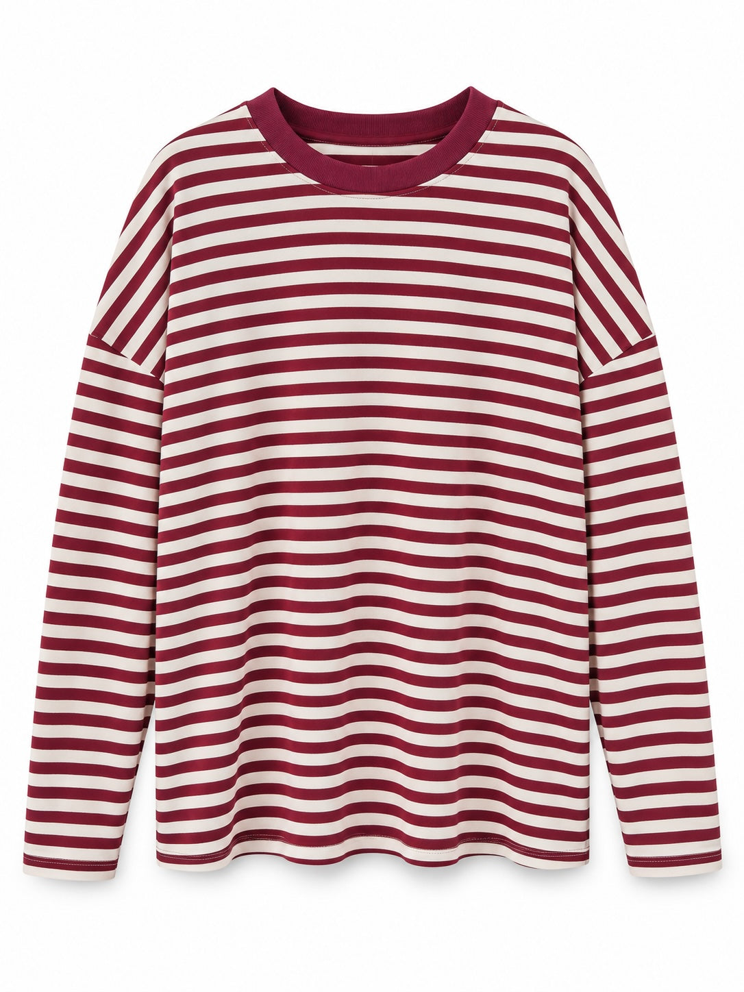 Long Sleeve Cotton Top Burgundy Cream