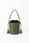 Olive leather bucket bag
