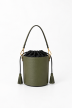 Olive leather bucket bag