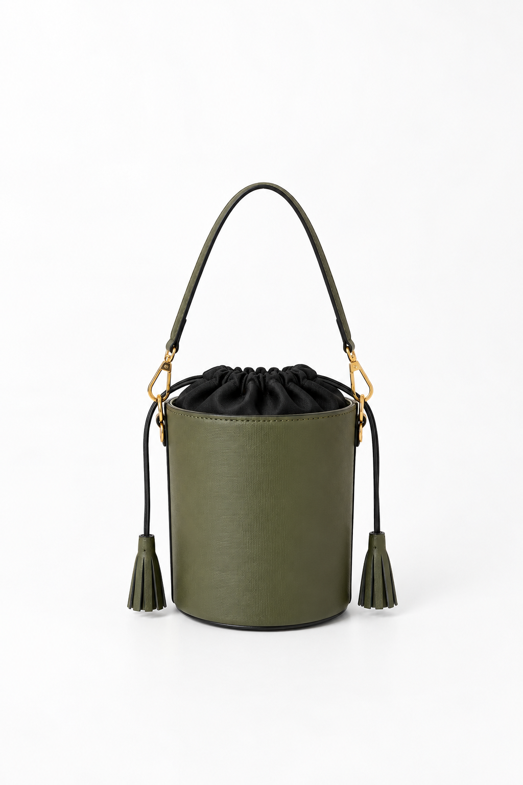 Olive leather bucket bag