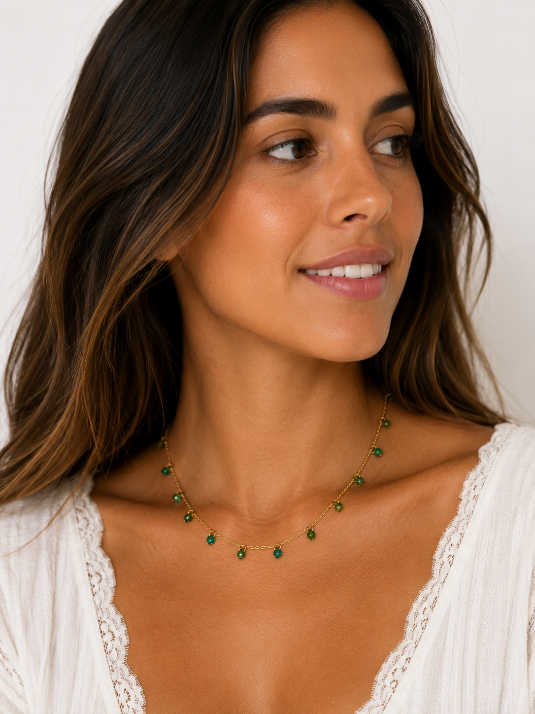 Chain Necklace Green Crystal Drops