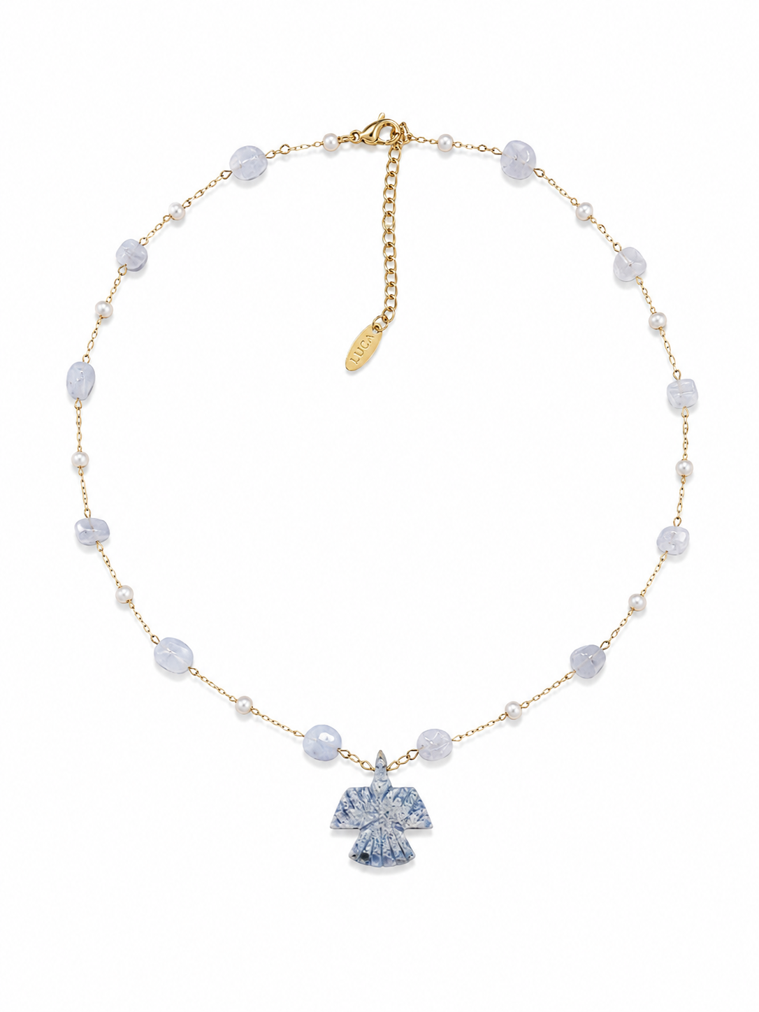 Blue-Gray Beaded Eagle Neckace