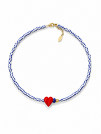 Blue Heart Beaded Necklace