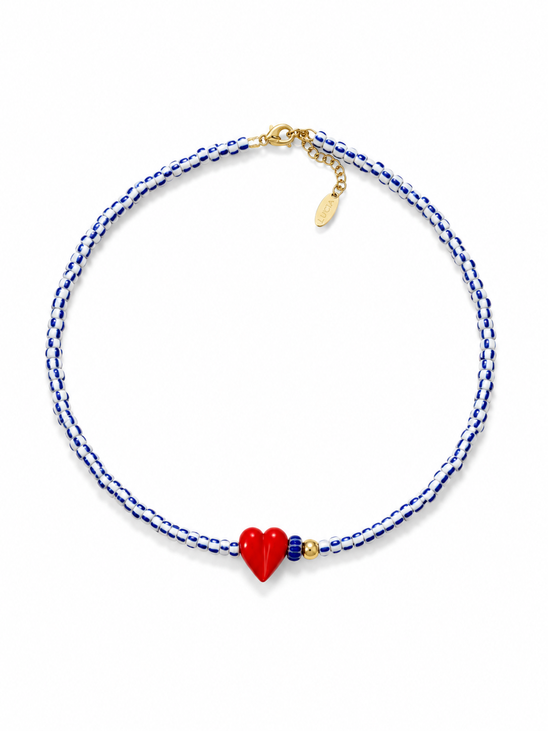Blue Heart Beaded Necklace