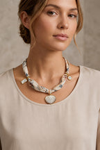 Ecru Scarf Necklace with Charms