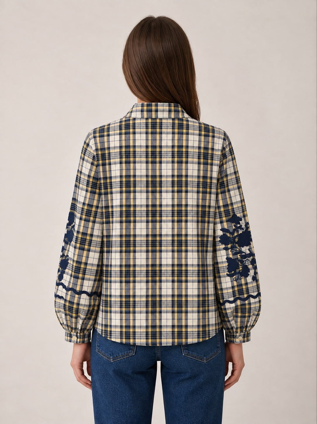 Chequered Shirt Emroidered Flowers and Ruffles