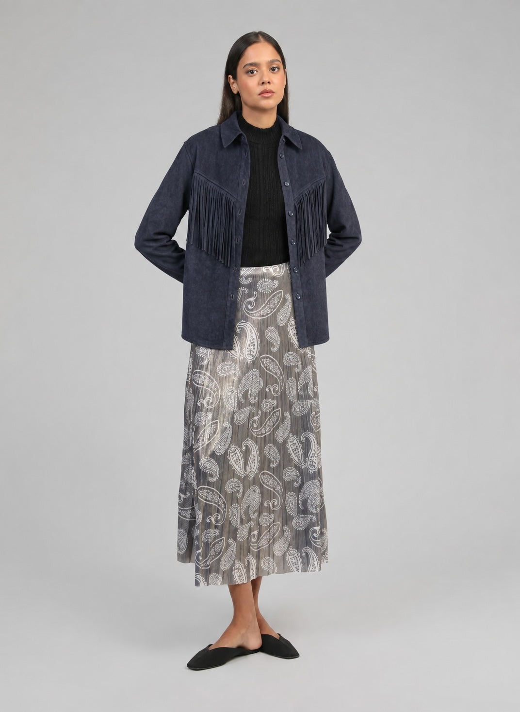 Justalina Metallic Skirt Ethnic Motive