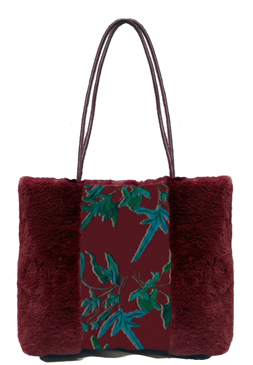 Fern Bordeaux Silk Tote Bag