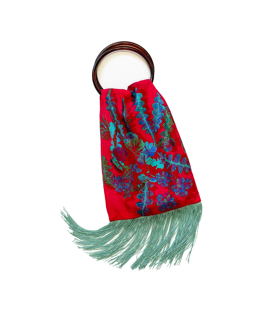 Plum Red & Ciel Silk Luxury Handbag