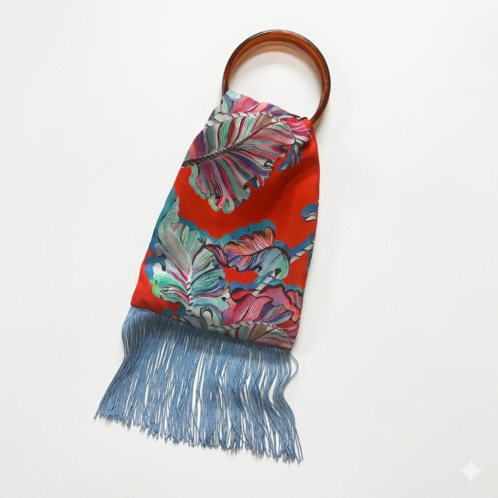Ioli Red & Ciel Silk Luxury Handbag