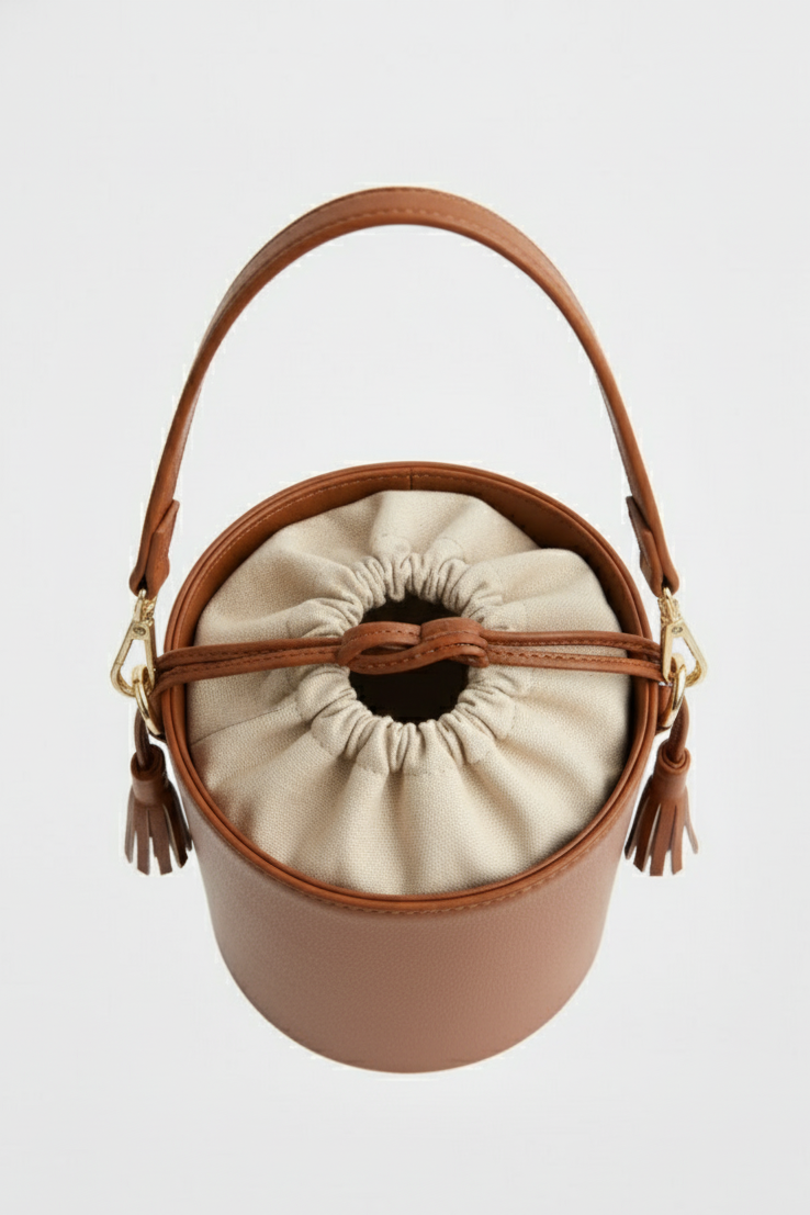 Tabac leather bucket bag - White lining