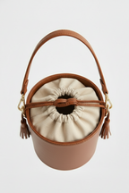 Tabac leather bucket bag - White lining