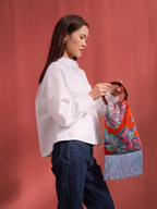 Ioli Red & Ciel Silk Luxury Handbag