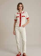 Vayabi Top White Red Knit