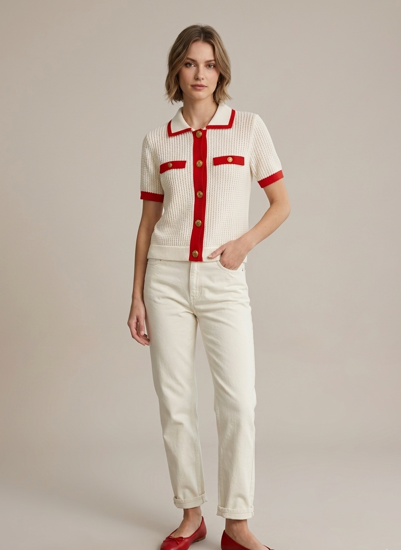 Vayabi Top White Red Knit