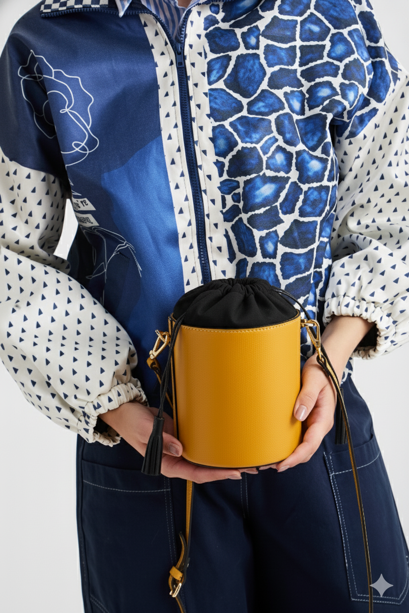 Yellow leather bucket bag - Black lining