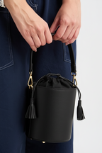 Black leather bucket bag