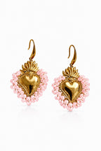 Heart Bead Earrings Baby Pink