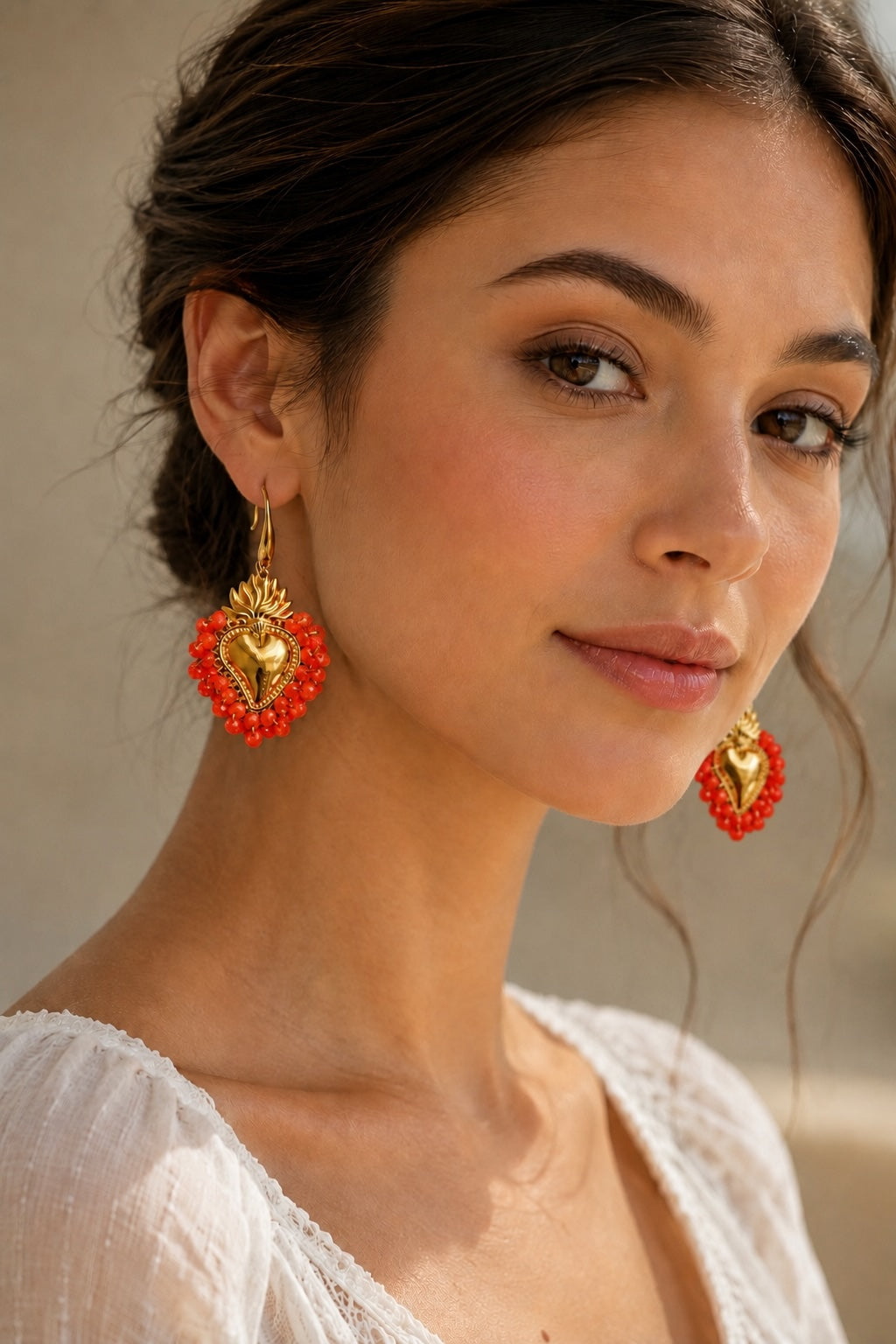 Heart Bead Earrings Orange