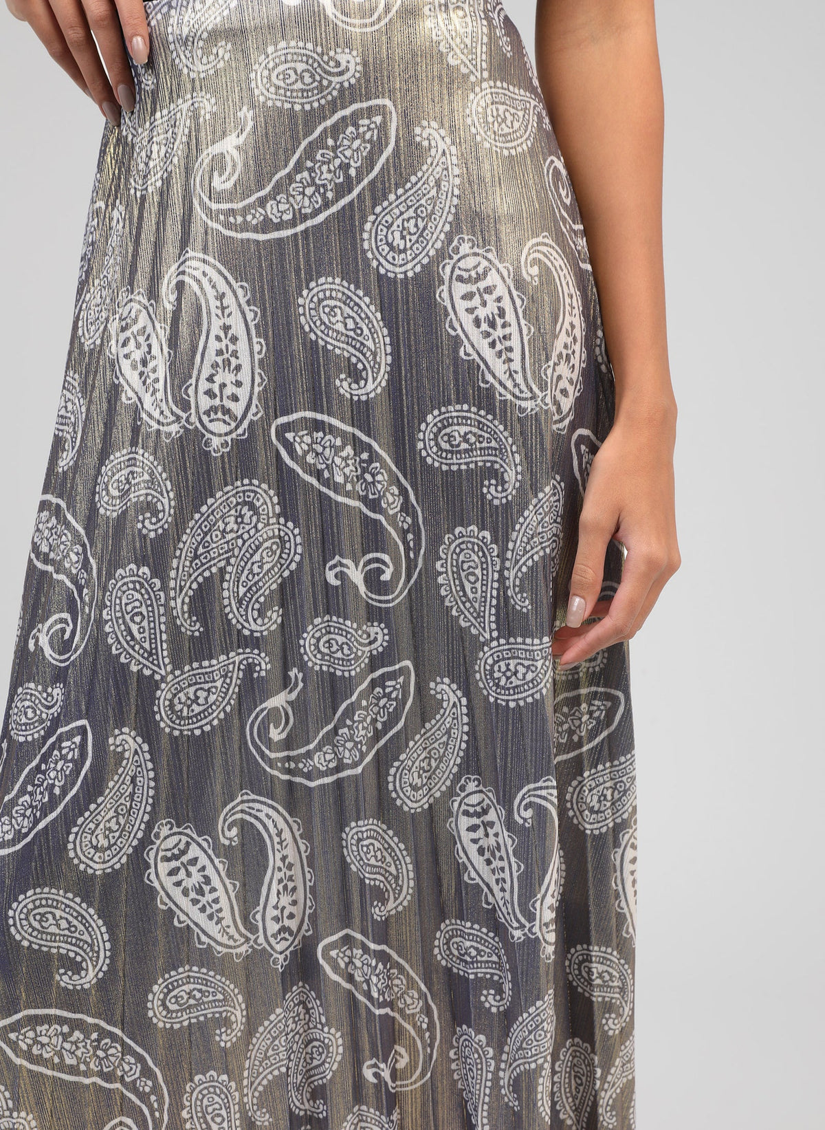 Justalina Metallic Skirt Ethnic Motive