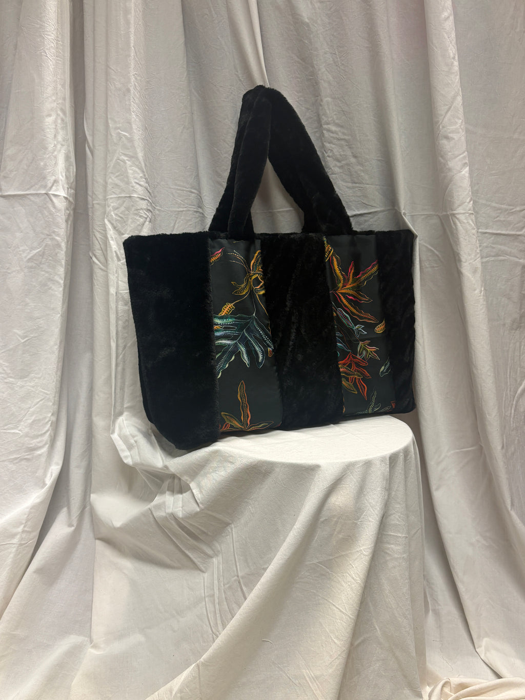 Fern Black Silk Large Tote Bag