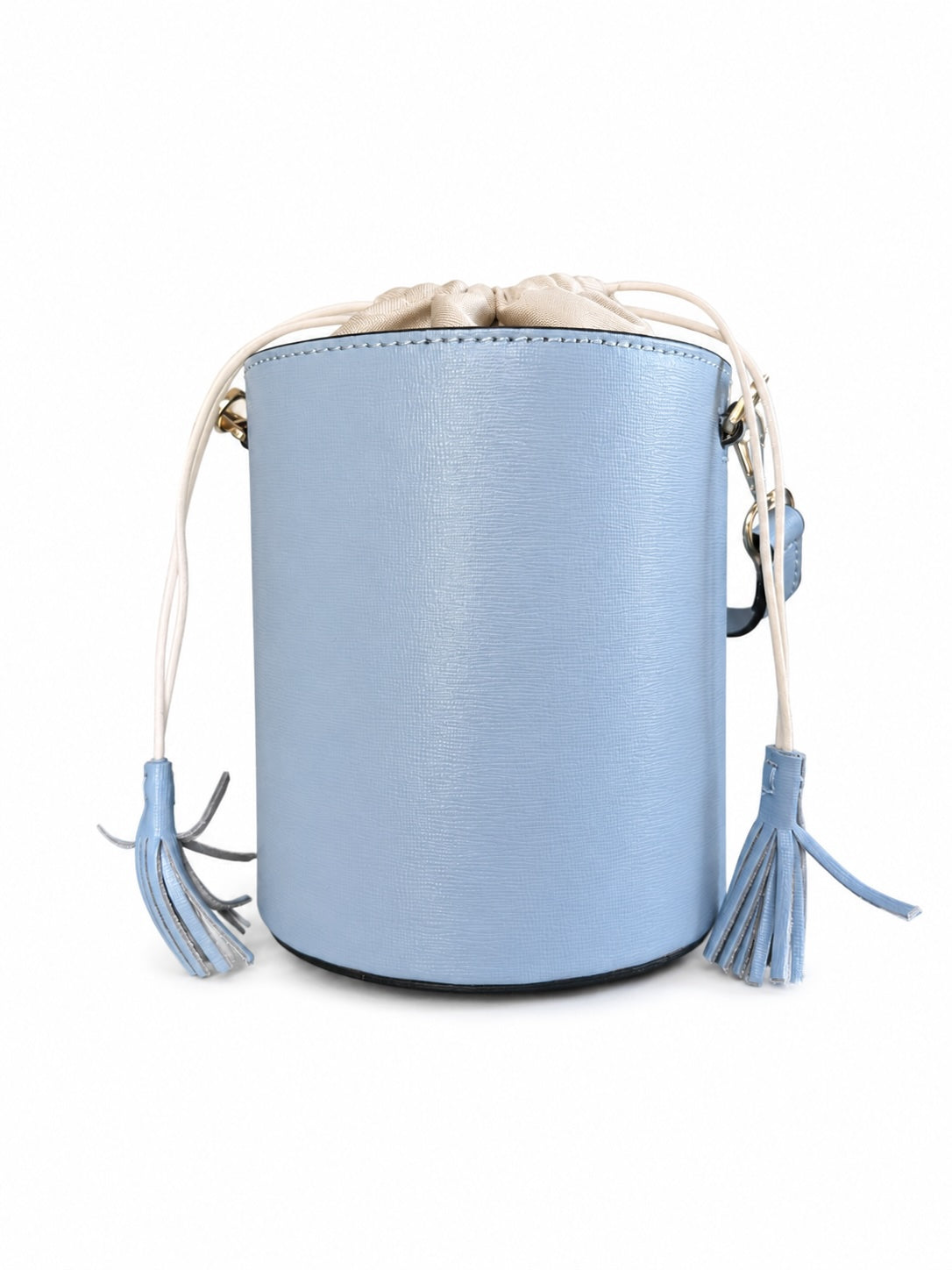 Light Blue leather bucket bag - white lining