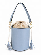 Light Blue leather bucket bag - white lining