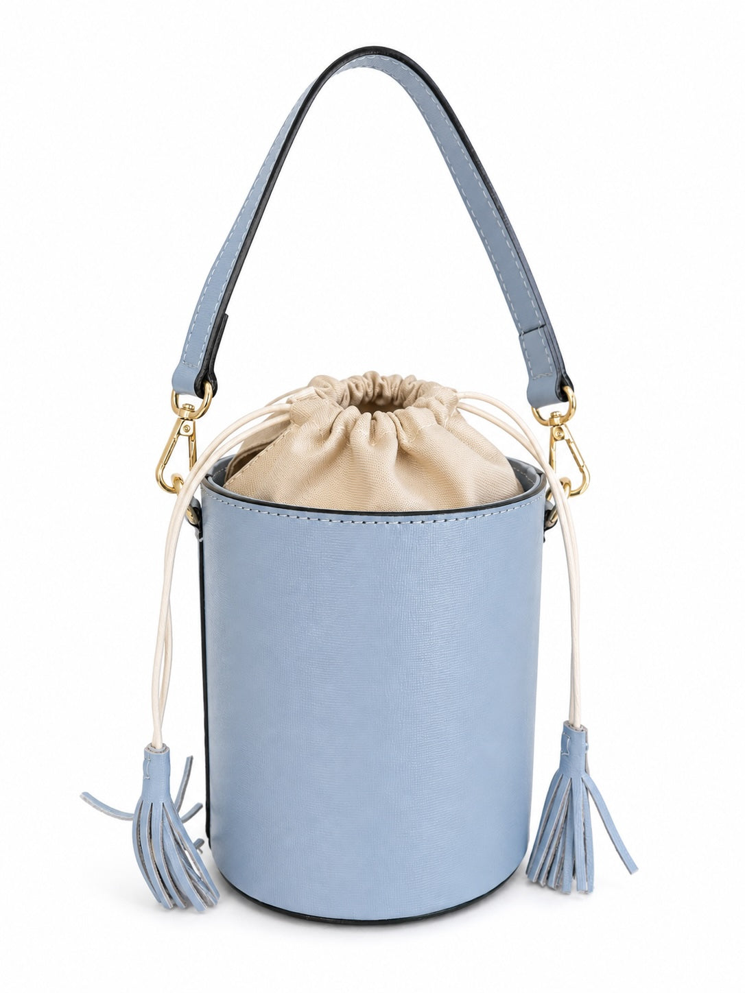 Light Blue leather bucket bag - white lining