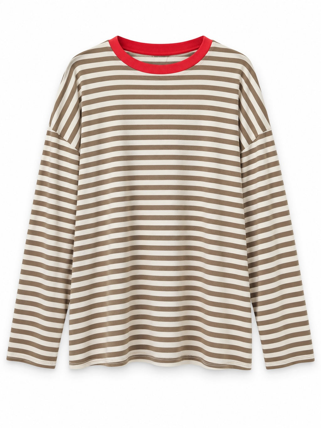 Long Sleeve Cotton Top Mustard White with Pink Collar