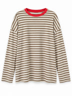 Long Sleeve Cotton Top Mustard White with Pink Collar