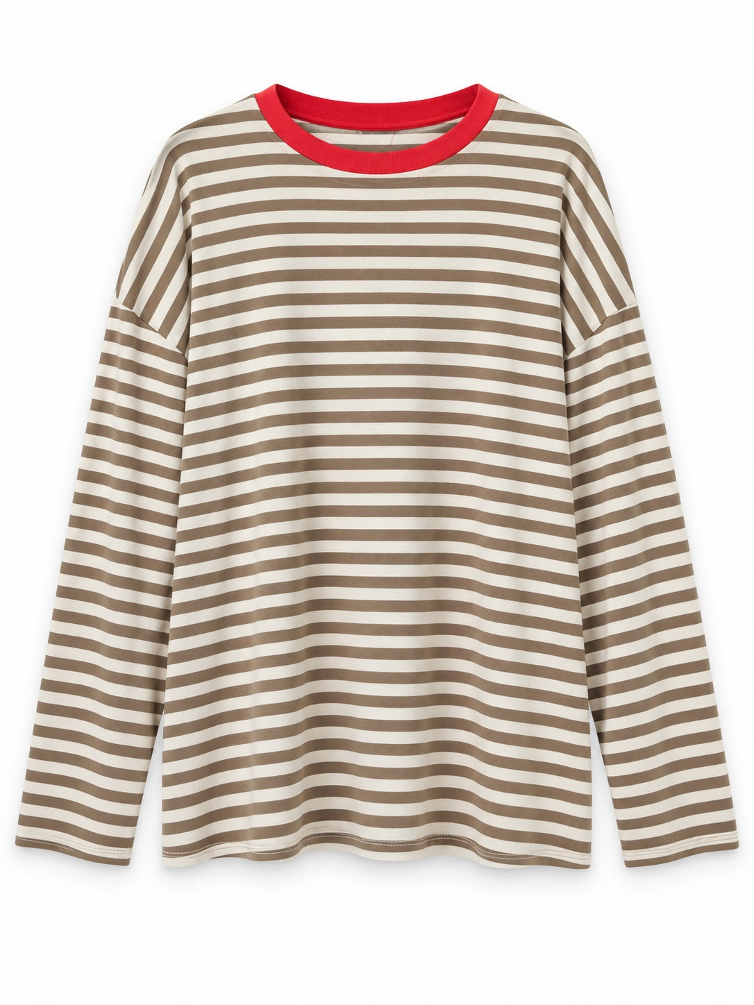 Long Sleeve Cotton Top Mustard White with Pink Collar