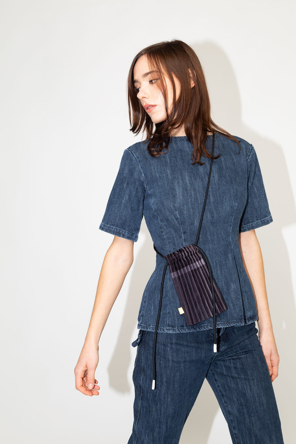 Satin pleated crossbody mini bag Black
