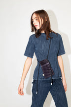 Satin pleated crossbody mini bag Black
