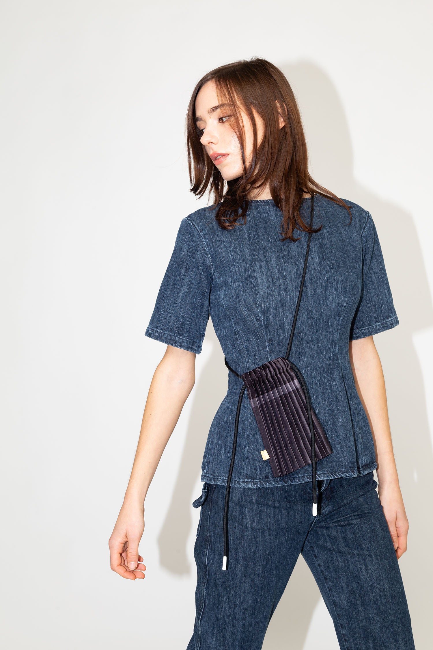 Satin pleated crossbody mini bag Black