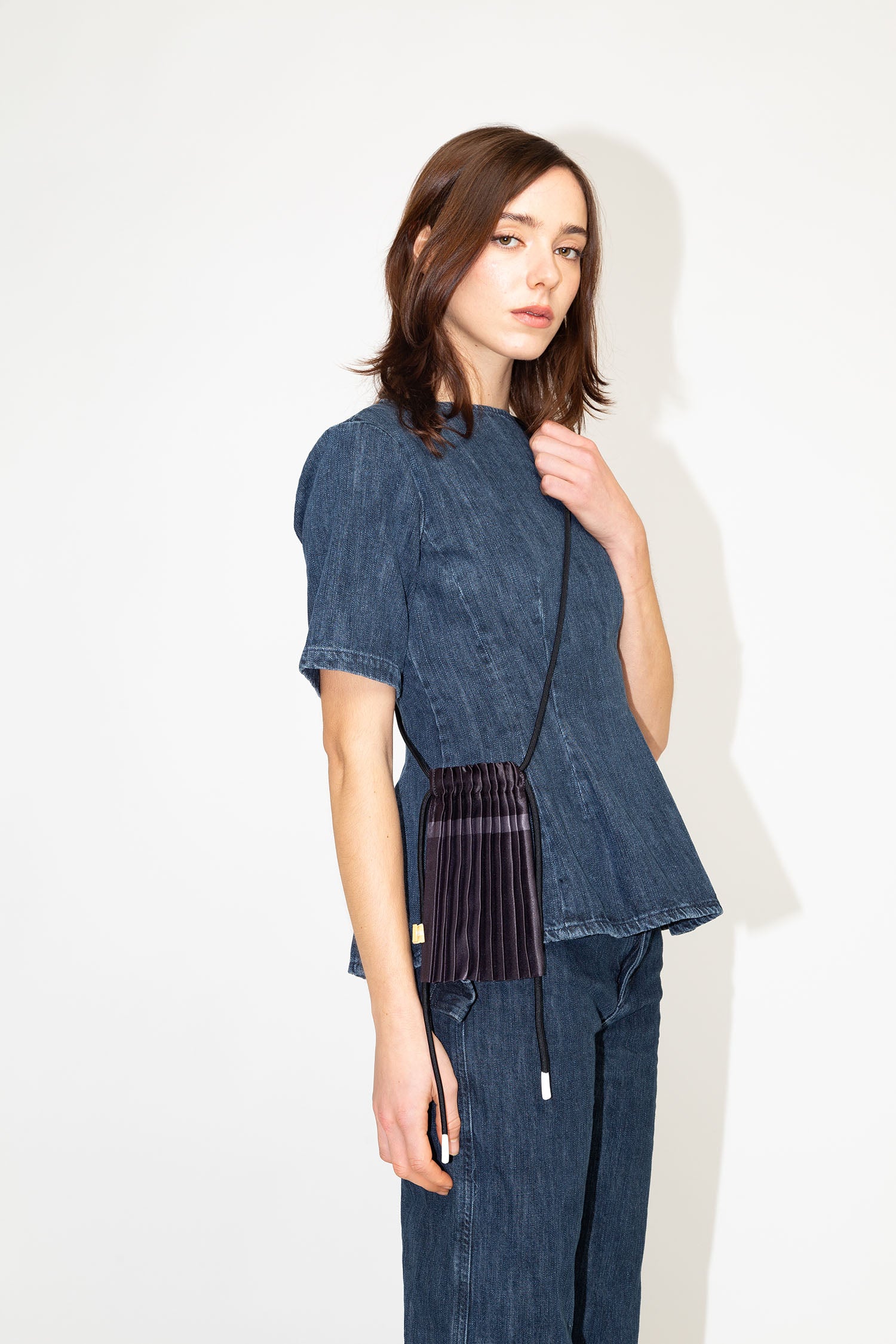 Satin pleated crossbody mini bag Black