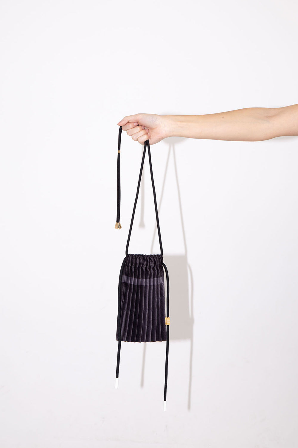 Satin pleated crossbody mini bag Black