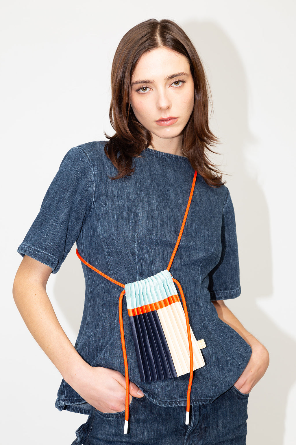 Satin pleated crossbody mini bag Blue