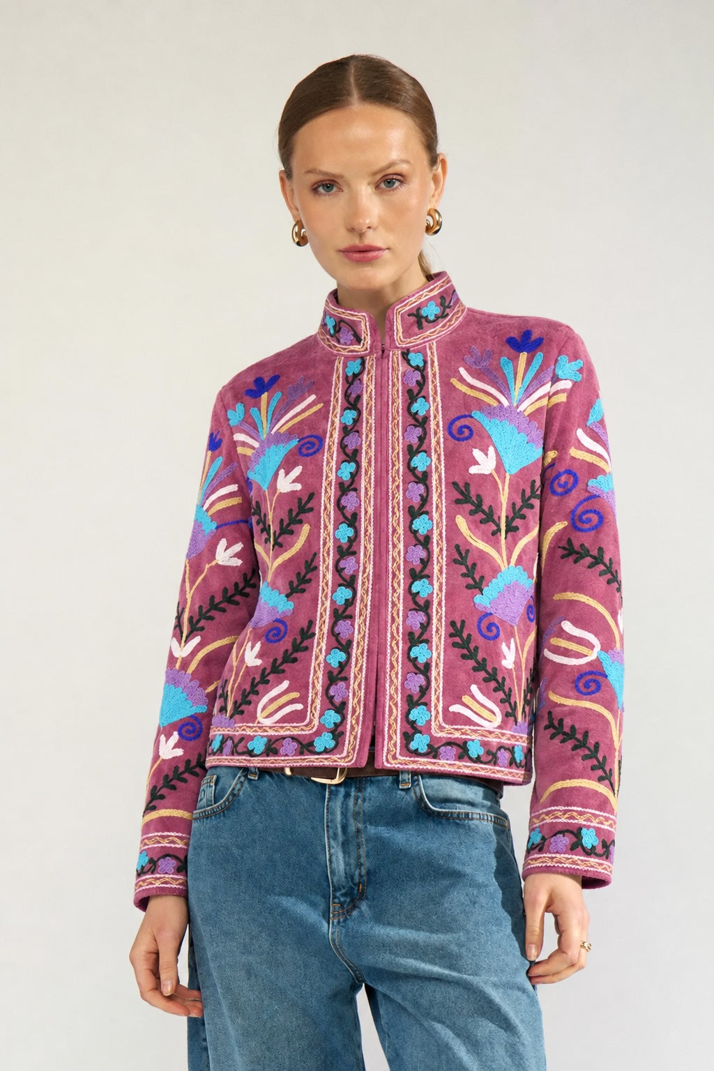 Fuchsia  Embroidery Jacket