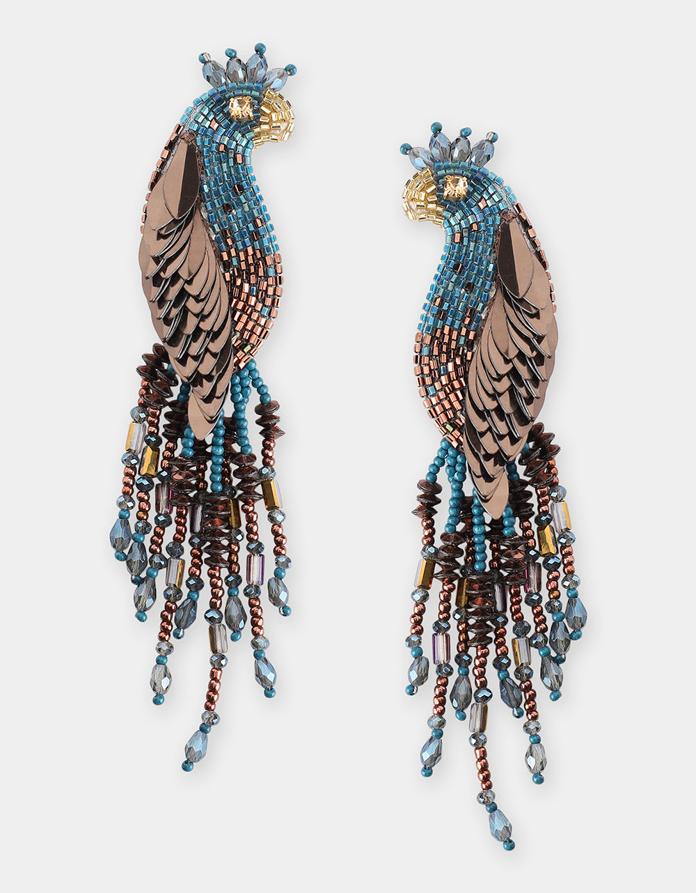 Peacock Earring Blue Bronze